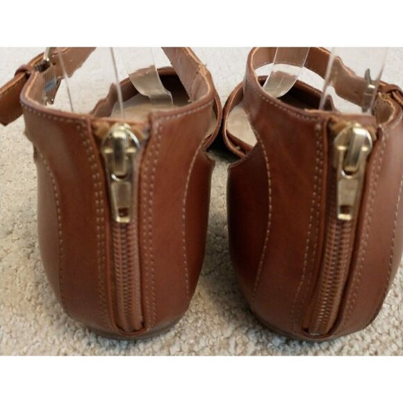 Dolce Vita Brown Leather Pointed Toe Ankle Wrap Back Zip Flats - Sz 10M - Picture 4 of 12